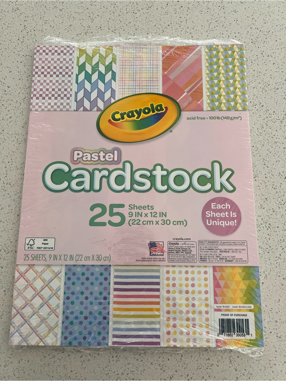 Crayola Pastel Cardstock - (25) Sheets 9x12 Assorted Patterns